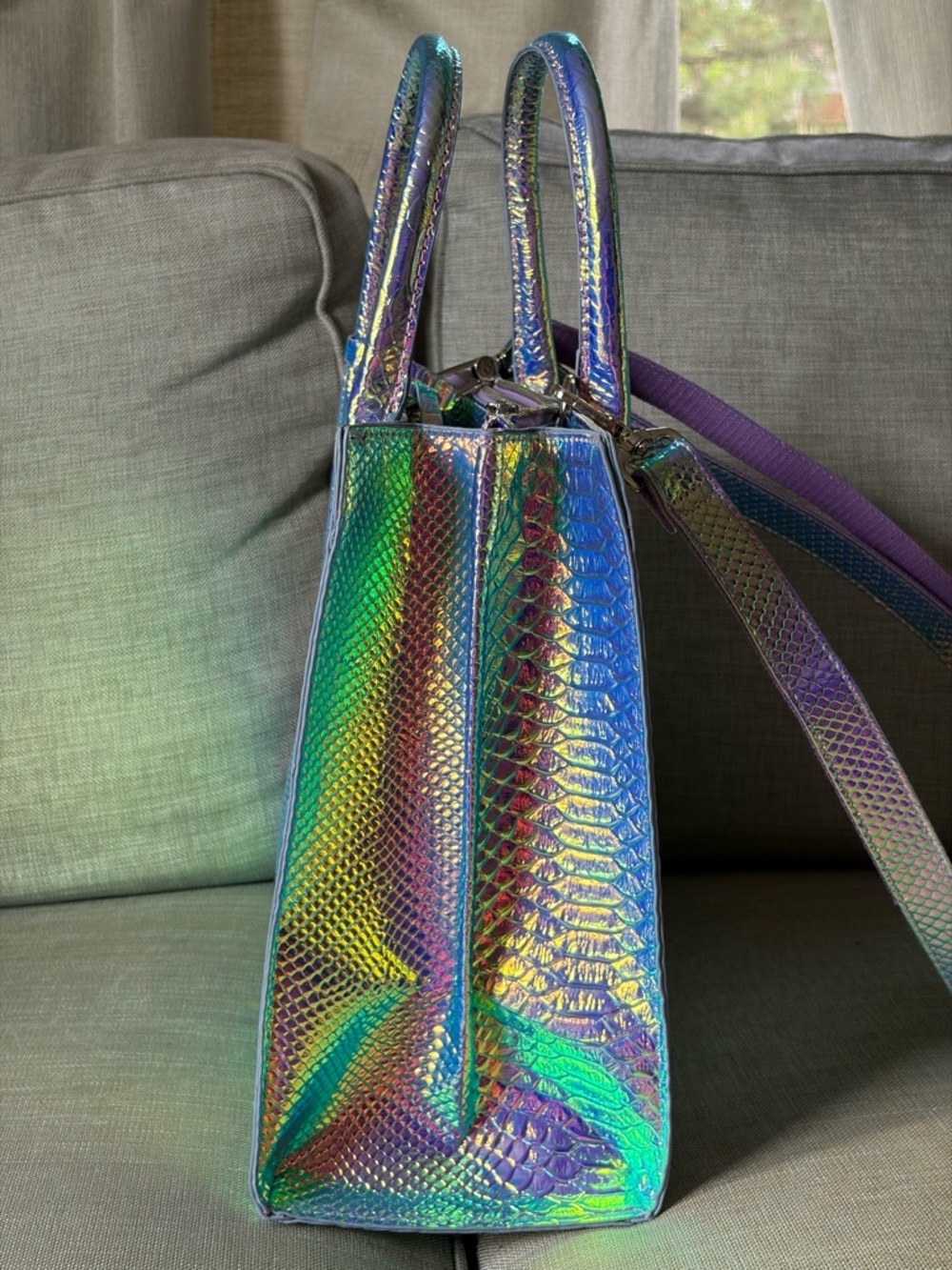 Nathaniel Noir Iridescent Purple Crocodile-Embossed Tote Bag - Picture 2 of 16